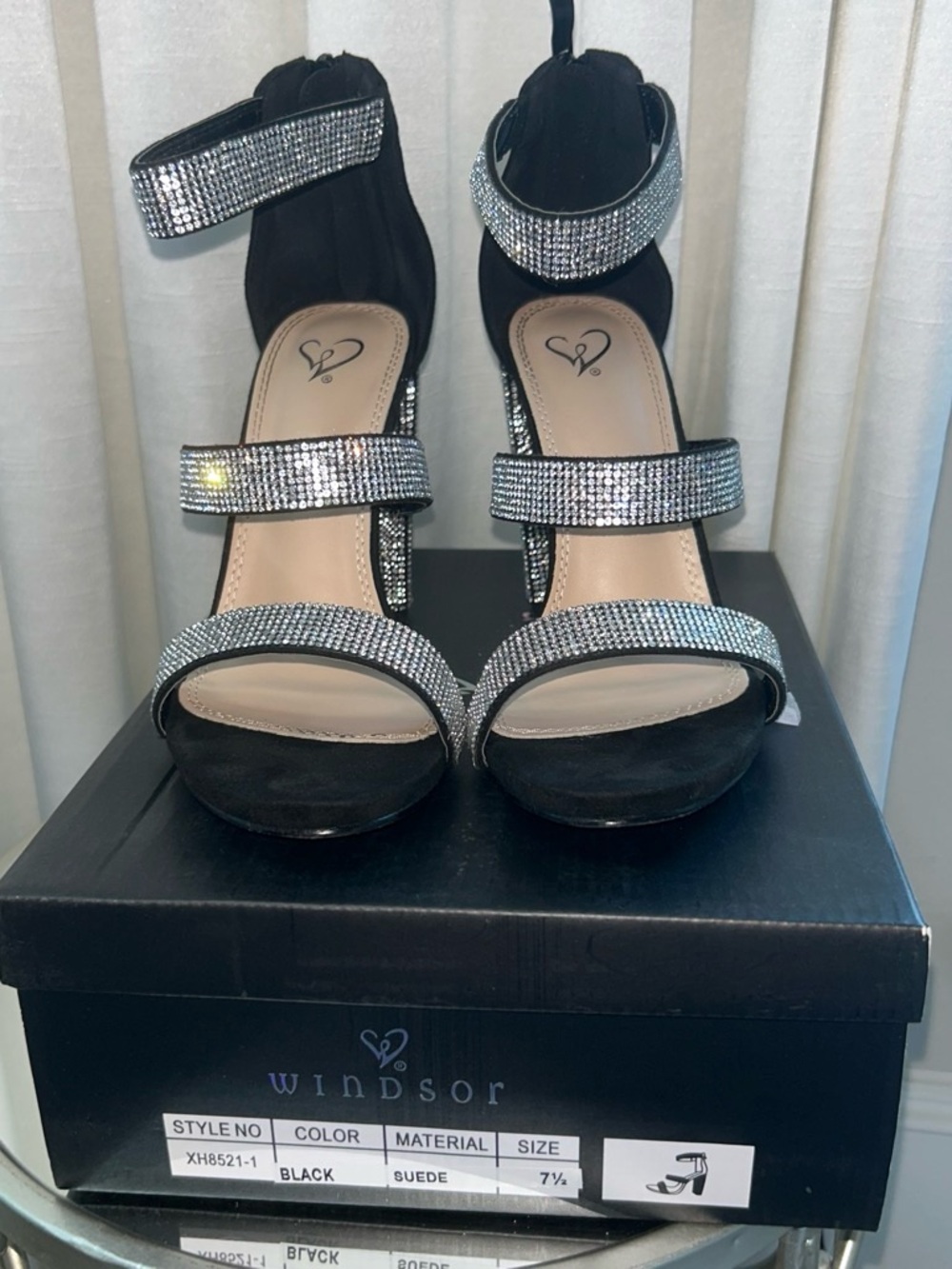 Aldo Black Suede Rhinestone Strap Heels